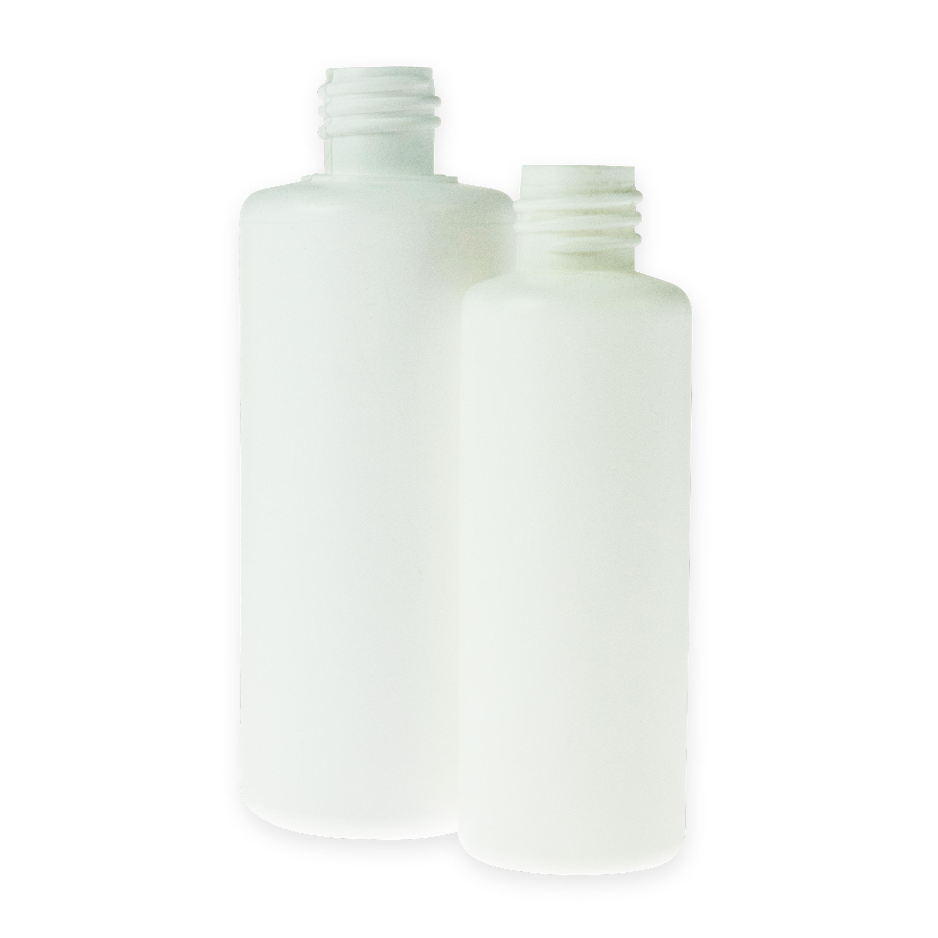 Cylindrical round bottles made of HDPE white thread RD18